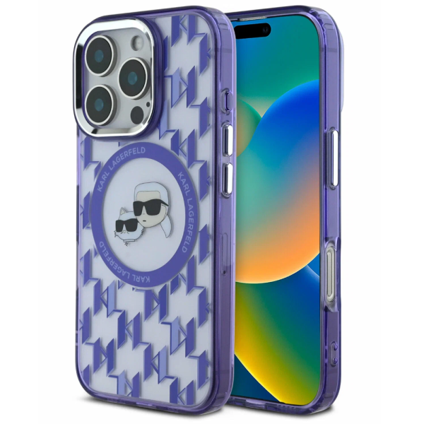 Накладка Lagerfeld 16 Pro PC/TPU Monogram Karl&Choup Metal Cam Hard Purple (MagSafe) 3666339318468