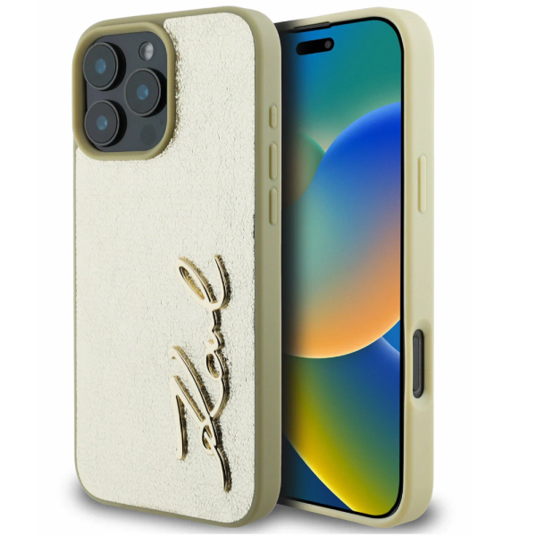 Накладка Lagerfeld 16 Pro Wrinkled Signature Metal logo Hard Gold 3666339319069