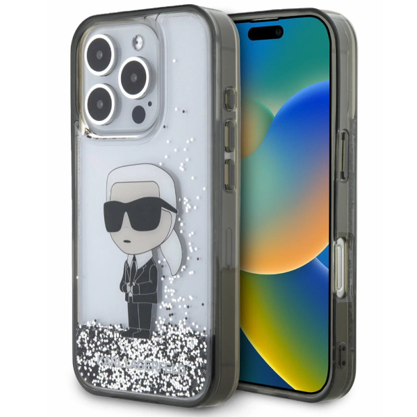 Накладка Lagerfeld 16 Pro Max Liquid Glitter NFT Karl Ikonik Hard Transparent/Black 3666339294472