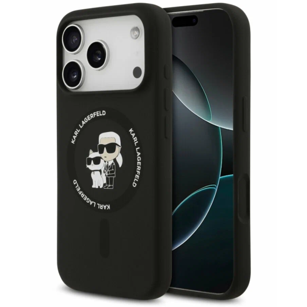 Накладка Lagerfeld 17 Pro Liquid Silicone NFT Karl & Choupette Hard Black (MagSafe) 3666339549558