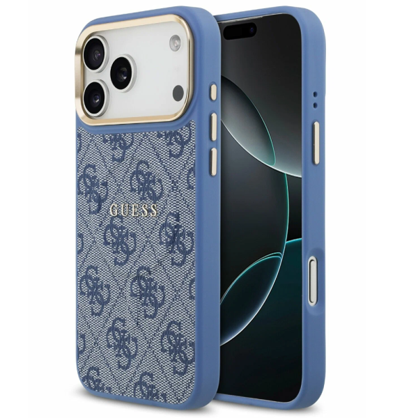 Накладка Guess 17 Pro Max PU 4G Classic metal logo Cold camera Hard Blue (MagSafe) 3666339519384
