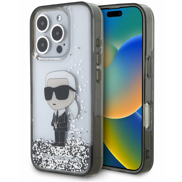 Накладка Lagerfeld 16 Pro Liquid Glitter NFT Karl Ikonik Hard Transparent/Black 3666339294465