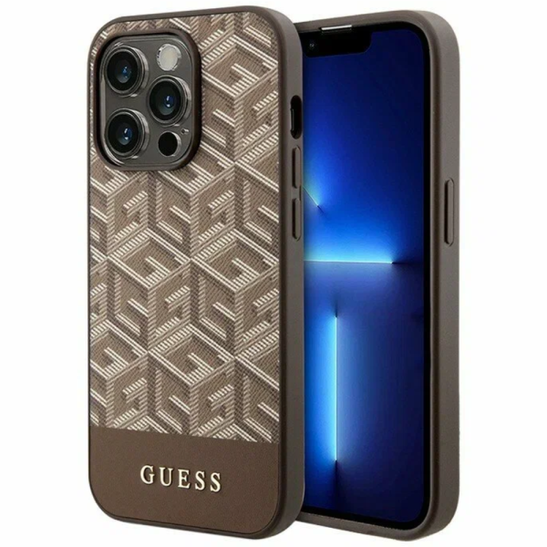Накладка Guess 15 Pro Max PU G CUBE Hard Brown (MagSafe) 3666339194772/NL