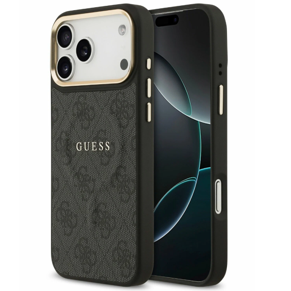 Накладка Guess 17 Pro Max PU 4G Classic metal logo Cold camera Hard Black(MagSafe) 3666339519063