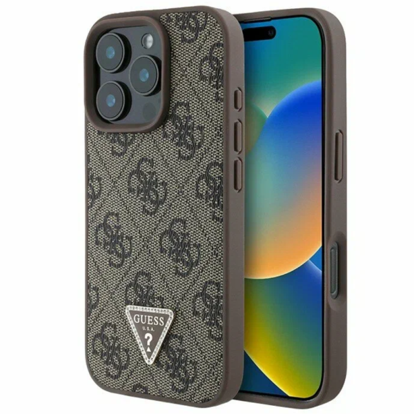 Накладка Guess 16 Pro PU 4G Triangle Diamond metal logo Hard Brown 3666339327422