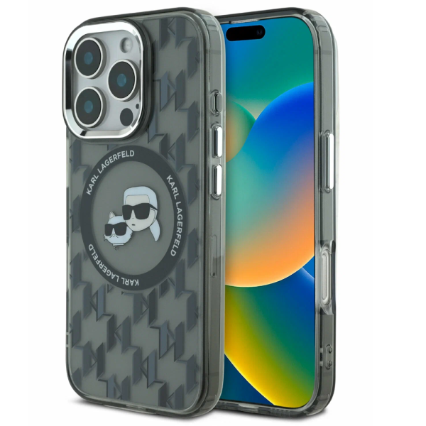Накладка Lagerfeld 16 Pro PC/TPU Monogram Karl&Choup Metal Cam Hard Black (MagSafe) 3666339318383