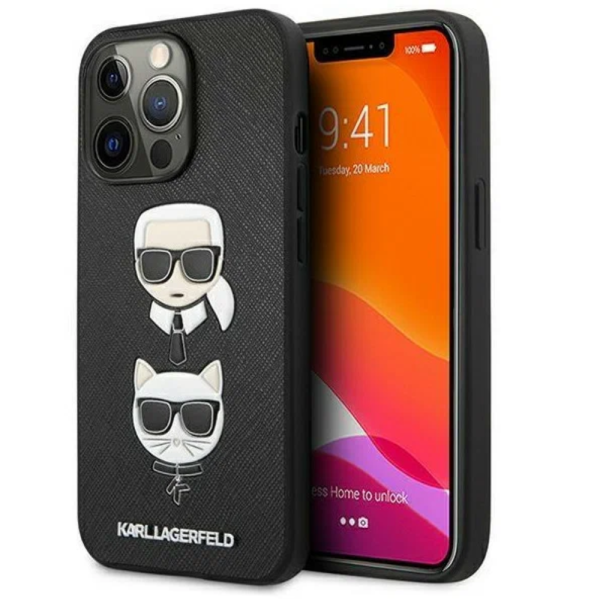 Накладка Lagerfeld 13 Pro PU Saffiano Karl & Choupette heads Hard Black 3666339028671/NL