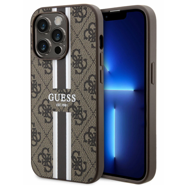 Накладка Guess 15 Pro Max PU 4G Stripes Hard Brown (MagSafe) 3666339203474/NL