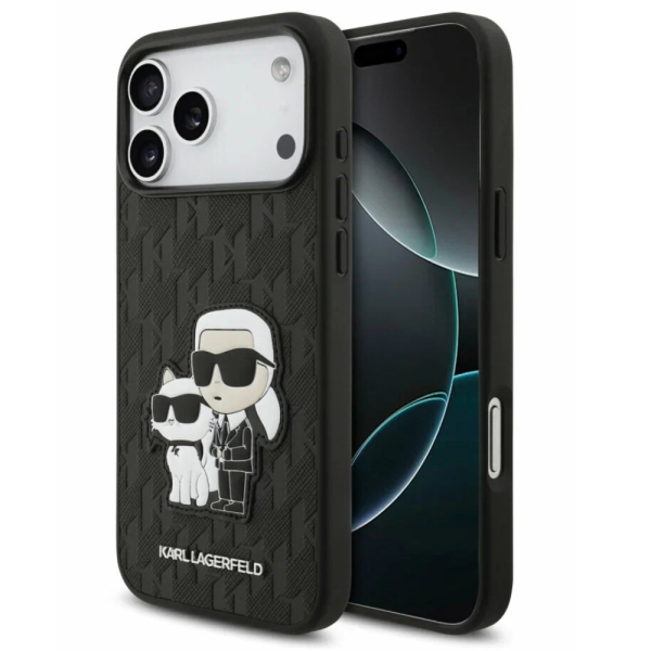 Накладка Lagerfeld 17 Pro Max PU Saffiano Monogram NFT Karl & Choupette Hard Black 3666339553494