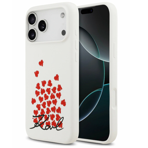 Накладка Lagerfeld 17 Pro Liquid Silicone Hearts Hard White (MagSafe) 3666339497637