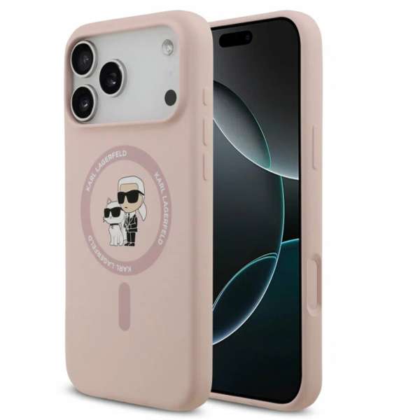 Накладка Lagerfeld 17 Pro Liquid Silicone NFT Karl & Choupette Hard Pink (MagSafe) 3666339549435