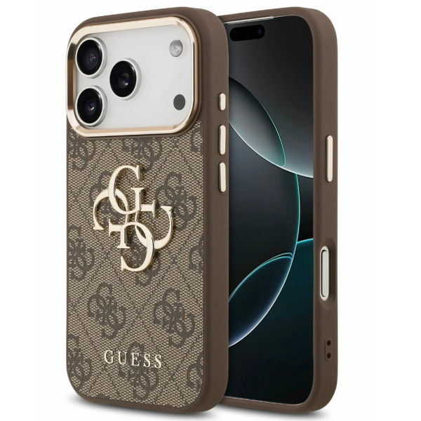 Накладка Guess 17 Pro Max PU 4G Big metal logo Hard Brown 3666339491550