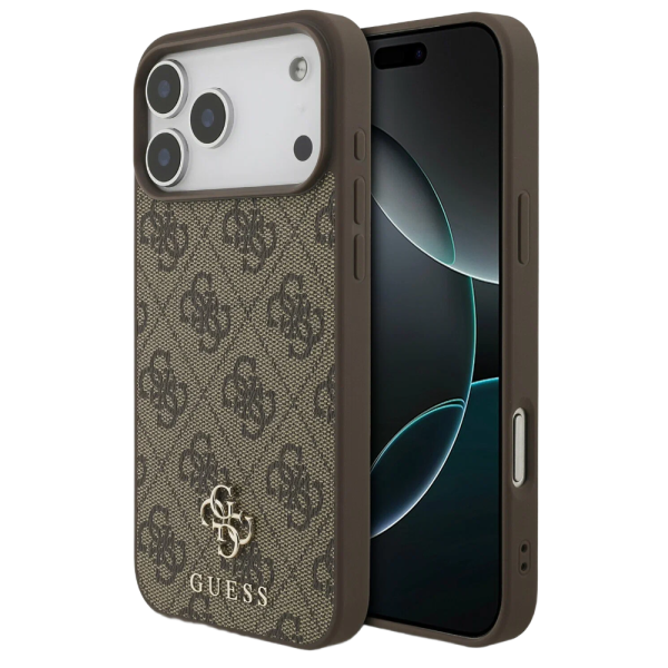 Накладка Guess 17 Pro Max PU 4G Small metal logo Hard Brown (MagSafe) 3666339490638