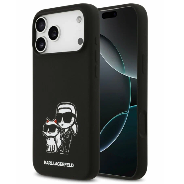 Накладка Lagerfeld 17 Pro Liquid Silicone Karl & Choup Metal cam Hard Black (MagSafe) 3666339497798