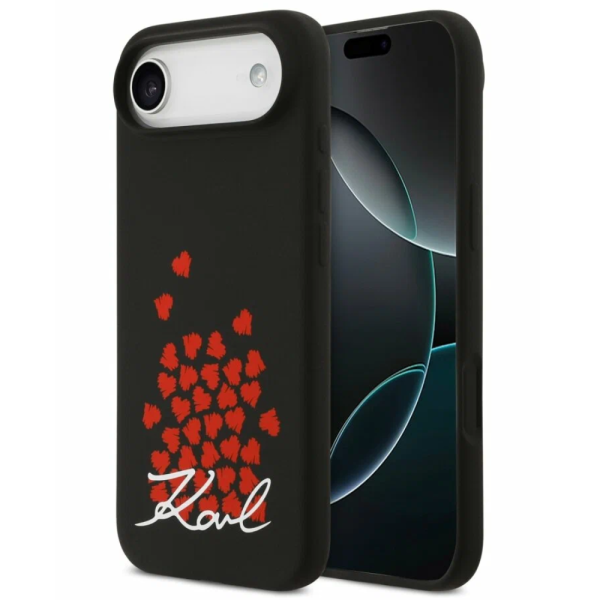 Накладка Lagerfeld 17Air Liquid Silicone Hearts Hard Black (MagSafe) 3666339497460