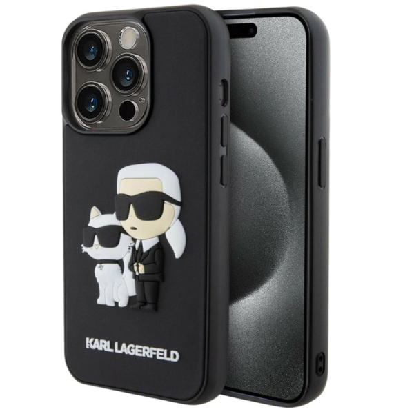 Накладка Lagerfeld 15 Pro 3D Rubber Karl and Choupette Hard Black 3666339190705/NL