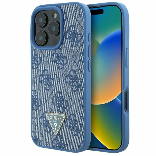 Накладка Guess 16 Pro PU 4G Triangle Diamond metal logo Hard Blue 3666339327460