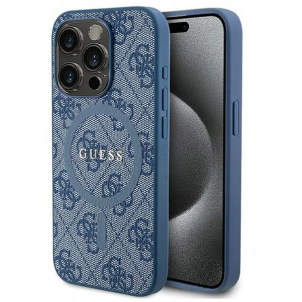 Накладка Guess 15 Pro Max PU 4G Colored ring  Metal logo Hard Blue (MagSafe) 3666339226633/NL