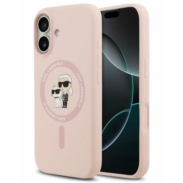 Накладка Lagerfeld 17 Liquid Silicone NFT Karl & Choupette Hard Pink (MagSafe)3666339549411