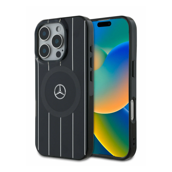 Накладка Mercedes 16 Pro PC/TRU Double layer Crossed lines Hard Black (MagSafe) 3666339326661