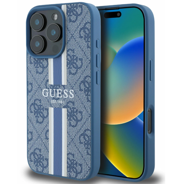 Накладка Guess 16 Pro PU 4G Stripes Hard Blue (MagSafe) 3666339345426