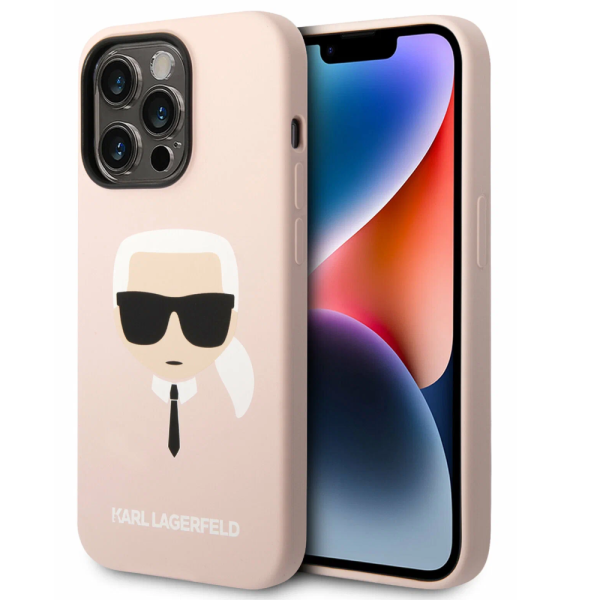 Накладка Lagerfeld 14 Pro Max Liquid silicone Karl's Head Hard Pink (MagSafe) 3666339078065/NL
