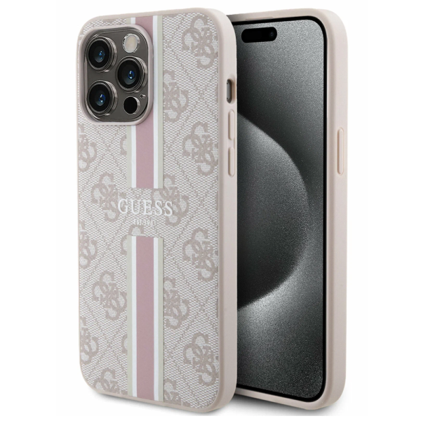 Накладка Guess 15 Pro Max PU 4G Stripes Hard Pink (MagSafe) 3666339203511/NL