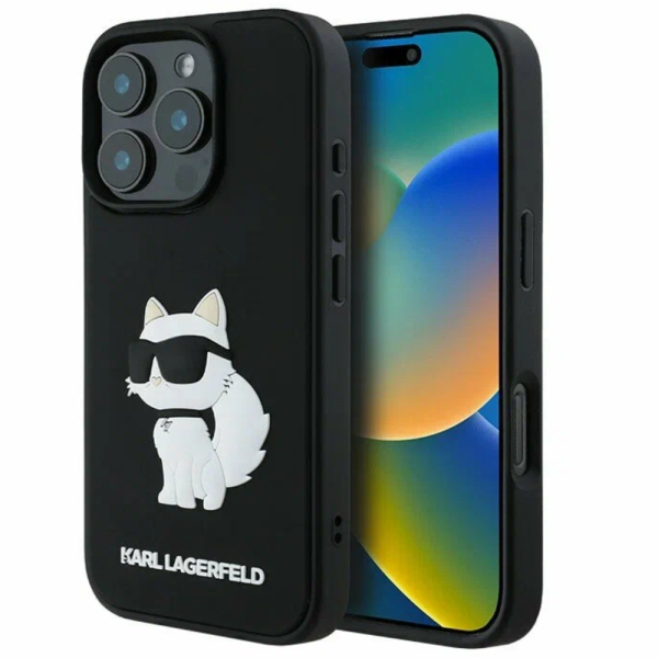 Накладка Lagerfeld 16 Pro Max 3D Rubber NFT Choupette Hard Black 3666339348458