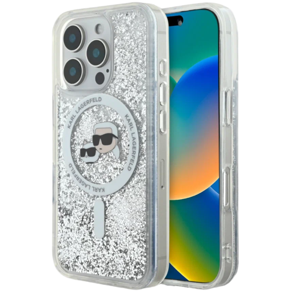 Накладка Lagerfeld 16 Pro Max Liquid Glitter Karl&Choup Heads Hard Transp (MagSafe) 3666339319151
