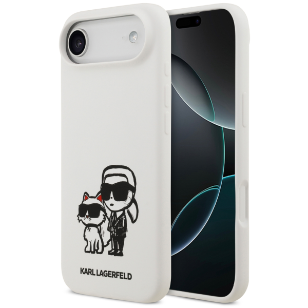 Накладка Lagerfeld 17Air Liquid Silicone Sketch Karl&Choup Metal cam Hard Whit(MagSafe)3666339497941