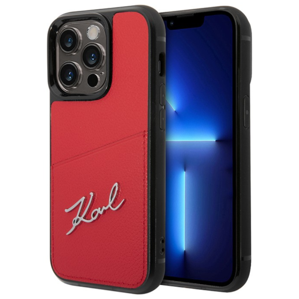 Накладка Lagerfeld 14 Pro Max PU with Cardslot Signature logo Hard Red 3666339098803/NL