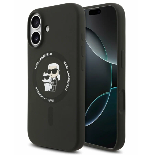 Накладка Lagerfeld 17 Liquid Silicone NFT Karl & Choupette Hard Black (MagSafe) 3666339549534