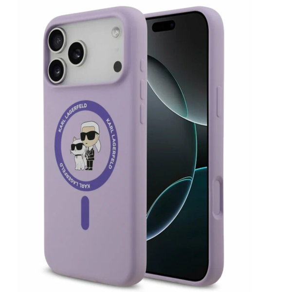 Накладка Lagerfeld 17 Pro Max Liquid Silicone NFT Karl&Choupette Hard Purple (MagSafe) 3666339549404