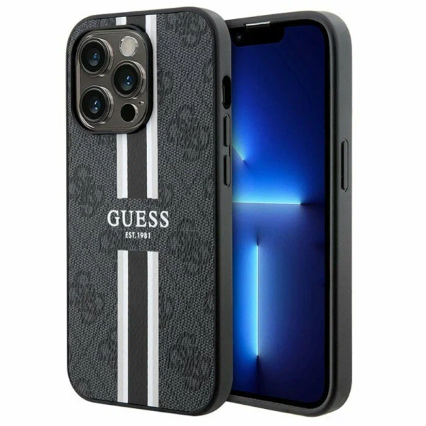 Накладка Guess 15 Pro Max PU 4G Stripes Hard Black (MagSafe) 3666339209742/NL