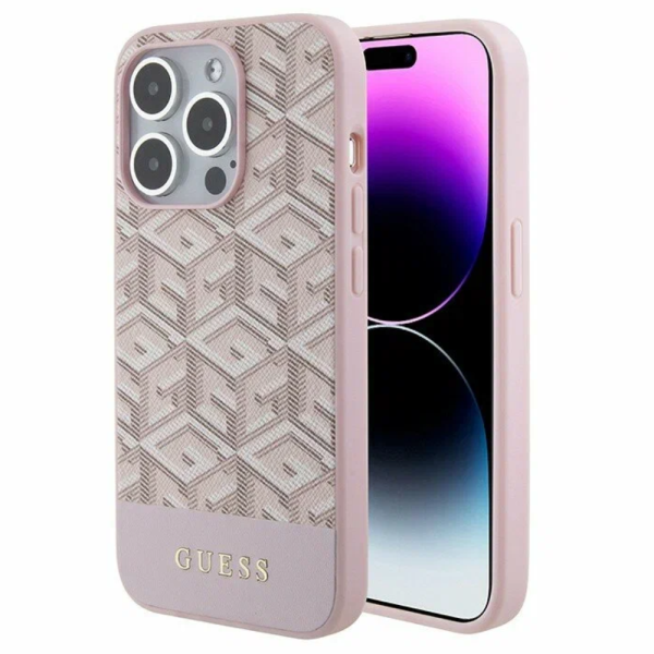 Накладка Guess 15 Pro Max PU G CUBE Hard Pink (MagSafe) 3666339194819/NL