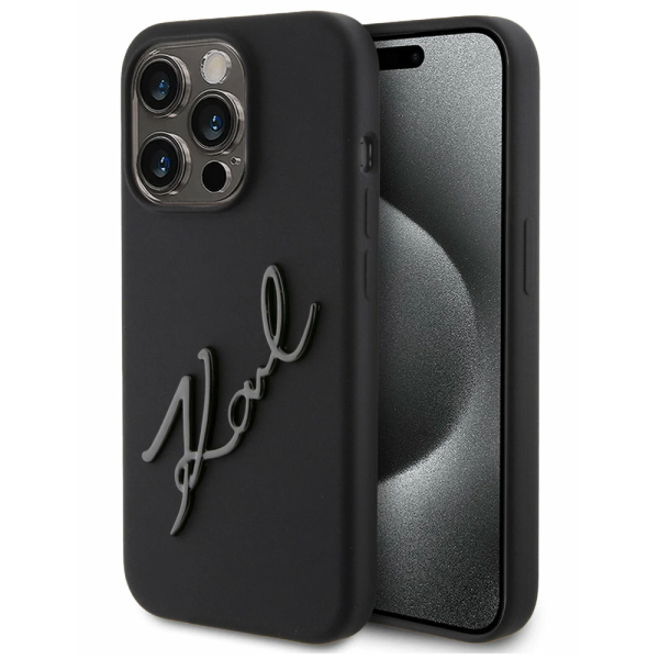 Накладка Lagerfeld 15 Pro Liquid Silicone Metal Autograph Hard Black 3666339168179/NL