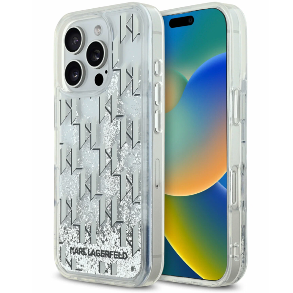 Накладка Lagerfeld 16 Pro Max Liquid Glitter Monogram Hard Gradient White 3666339319434