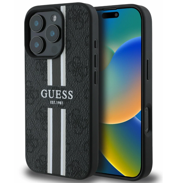 Накладка Guess 16 Pro PU 4G Stripes Hard Black (MagSafe) 3666339342104