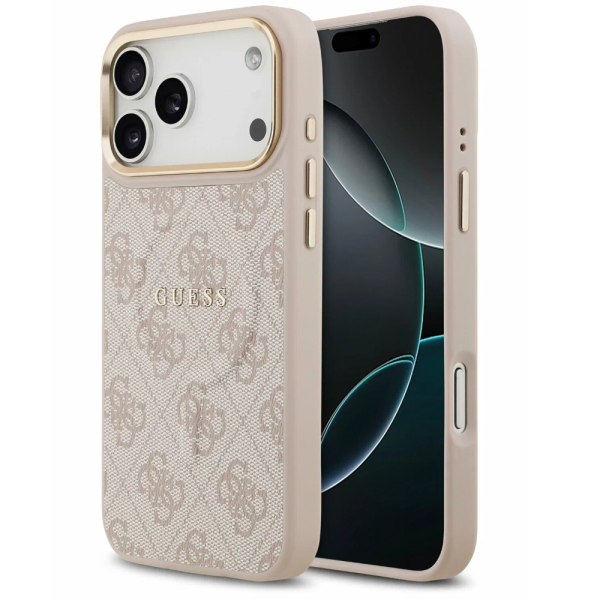 Накладка Guess 17 Pro Max PU 4G Classic metal logo Cold camera Hard Pink (MagSafe) 3666339519544