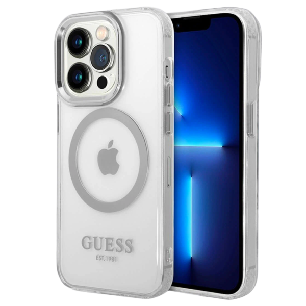 Накладка Guess 15 Pro Max PC/TPU Metal outline Hard Transparent/Silver (MagSafe) 3666339211004/NL
