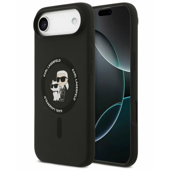 Накладка Lagerfeld 17Air Liquid Silicone NFT Karl & Choupette Hard Black (MagSafe)3666339549541