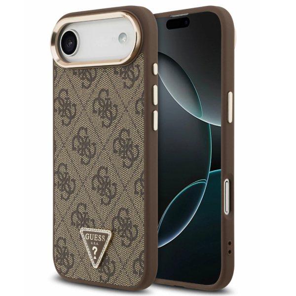 Накладка Guess 17Air PU 4G Triangle Diamond metal logo Gold camera Hard Brown (MagSafe)3666339521127
