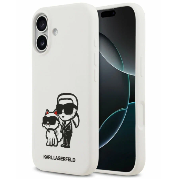 Накладка Lagerfeld 17 Liquid Silicone Sketch Karl&Choup Metal cam Hard White (MagSafe) 3666339497934